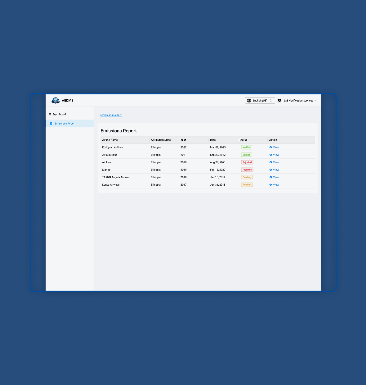 AeDMS System Interface Table View